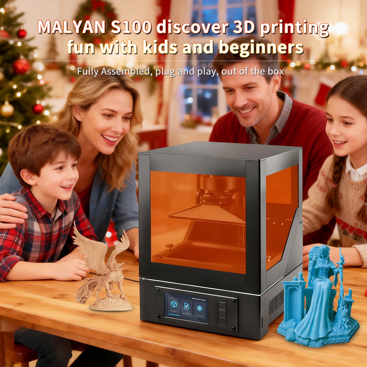 MALYAN S100 Mini Resin 3D Printer with 5.5" 2K LCD Curing Screen, High Precision, Auto Leveling, Printing Size 115 x 65 x 110 mm, Beginner Friendly