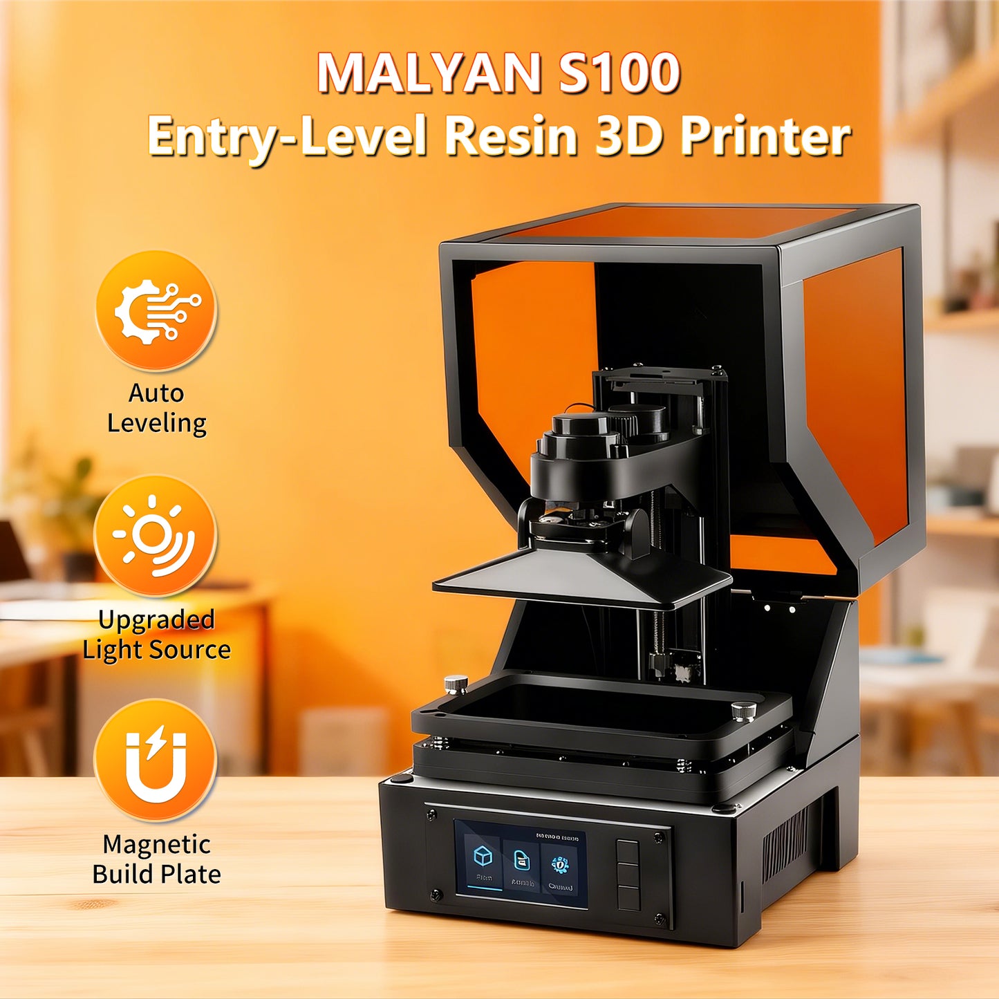 MALYAN S100 Mini Resin 3D Printer with 5.5" 2K LCD Curing Screen, High Precision, Auto Leveling, Printing Size 115 x 65 x 110 mm, Beginner Friendly